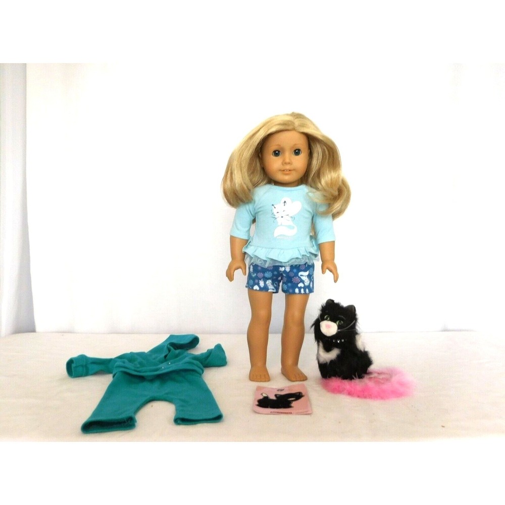 American Girl Doll 18" look alike doll Long Blonde Hair + Licorice Cat + Fox Sl